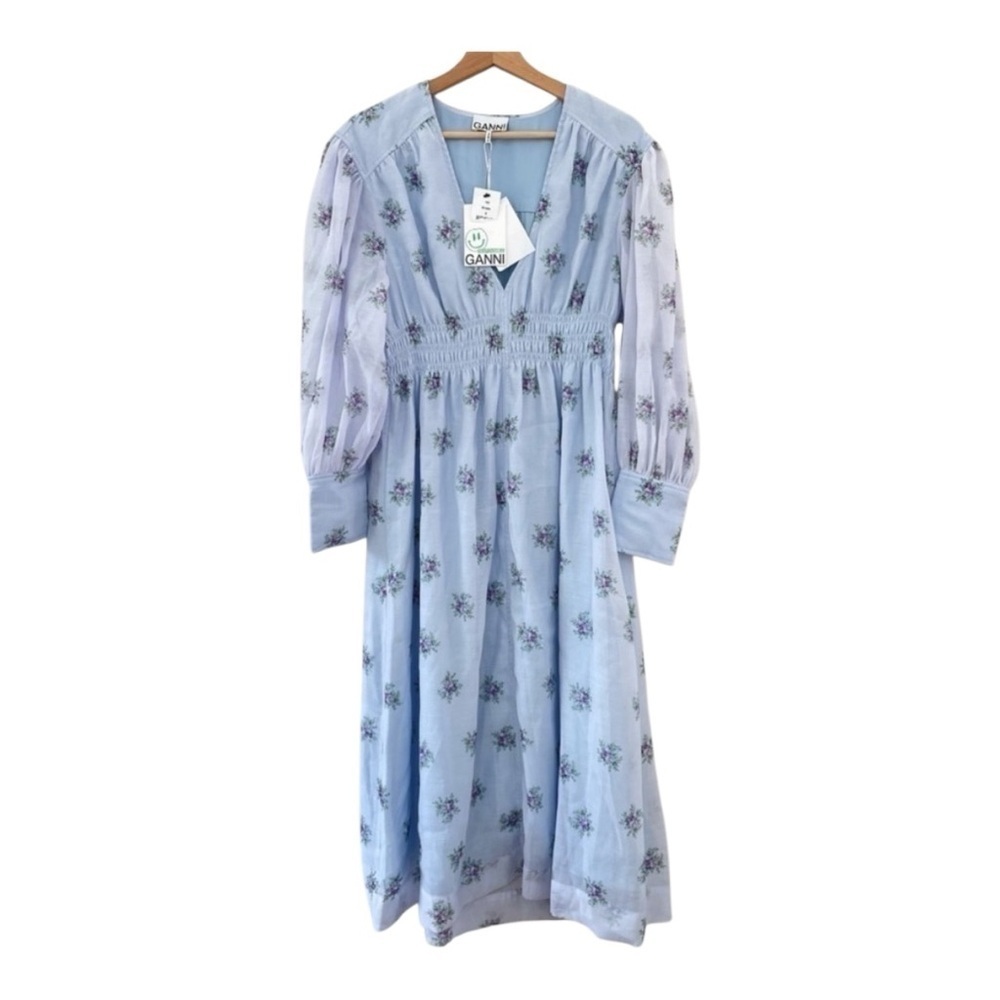 GANNI Light Blue Floral Midi Dress